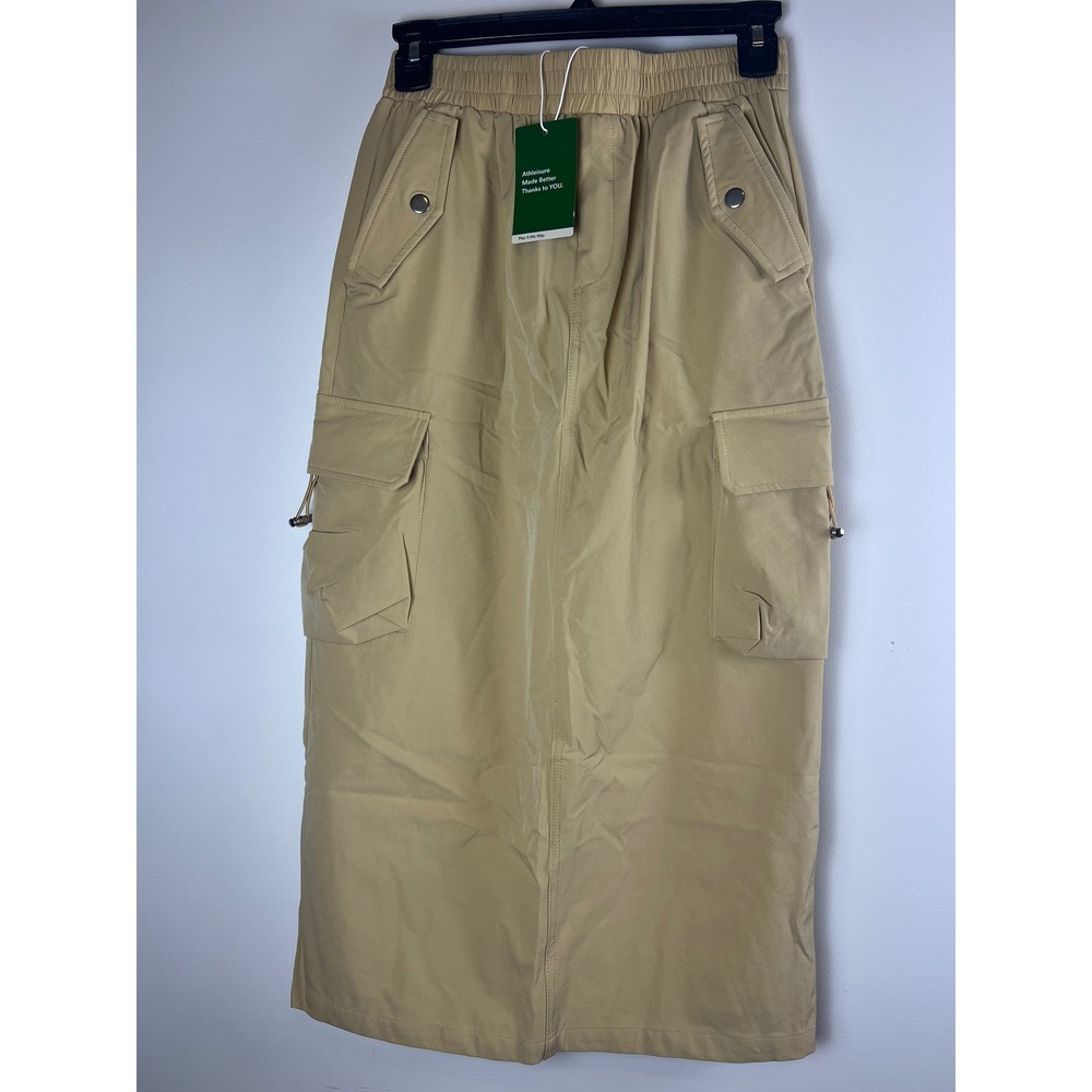 Halara Khaki Cargo Maxi Skirt Elastic Waist Pockets Size XS Reg NWT